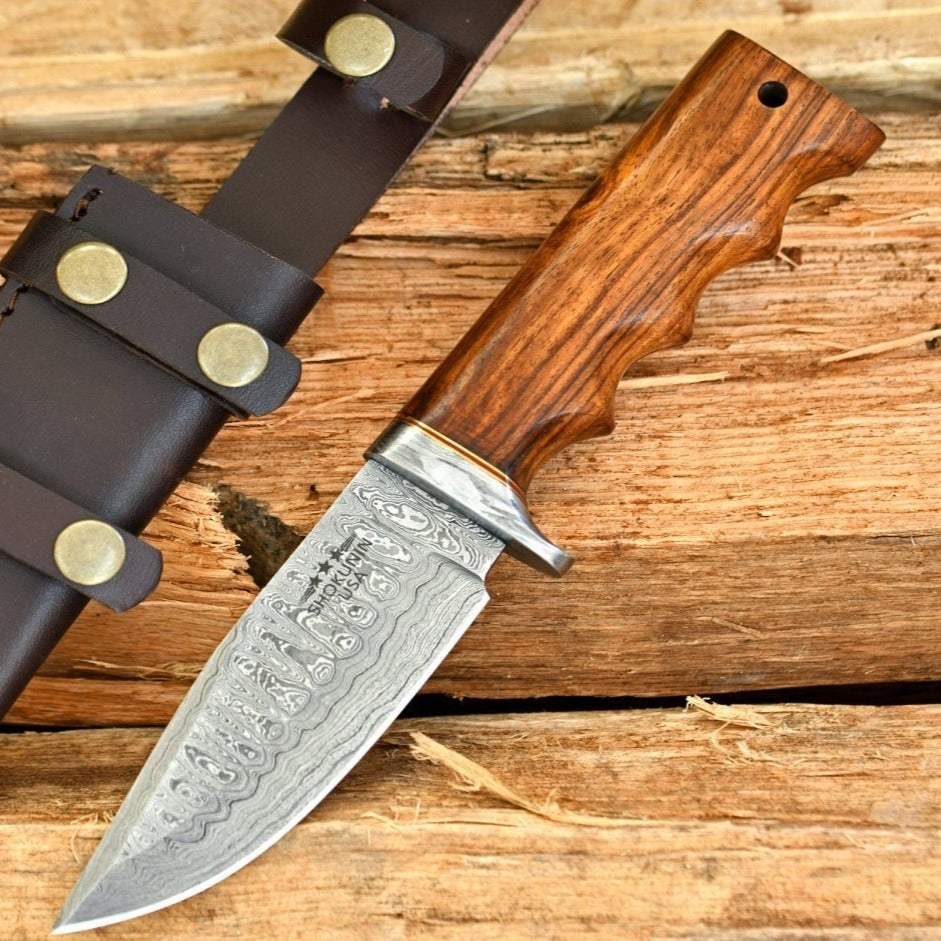 Utility Knife - Paladin Damascus Knife with Exotic Rosewood Handle & Sheath - Shokunin USA