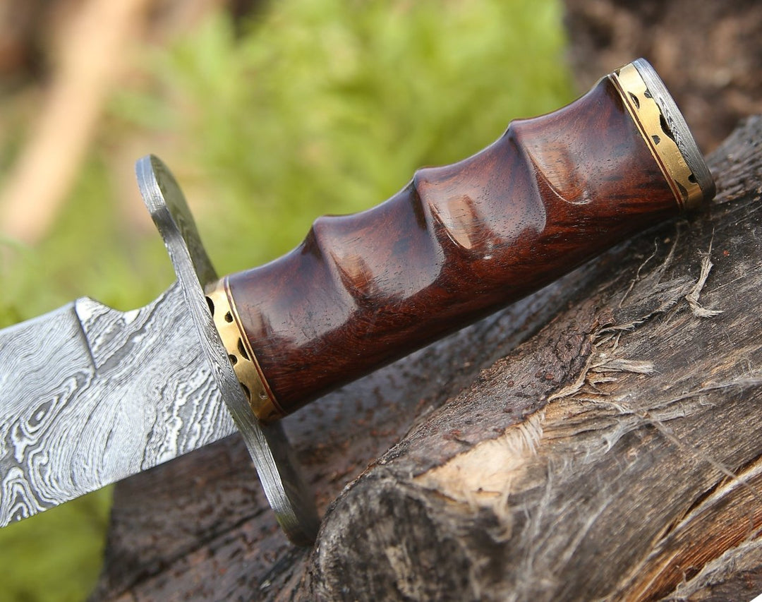 Utility Knife - Paragon Damascus Bowie Knife with Exotic Rosewood Handle - Shokunin USA