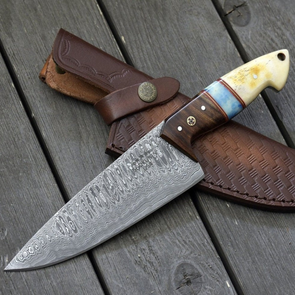 Chef knife - Prime Damascus Chef Knife with Bone and Rosewood Handle - Shokunin USA