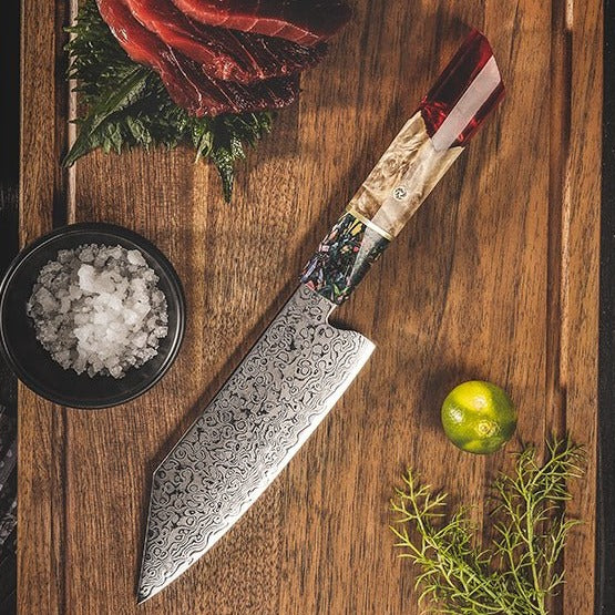 Chef knife - Pristine VG10 Chef Knife 10.5" with Exotic Olive Wood & Resin Handle - Shokunin USA