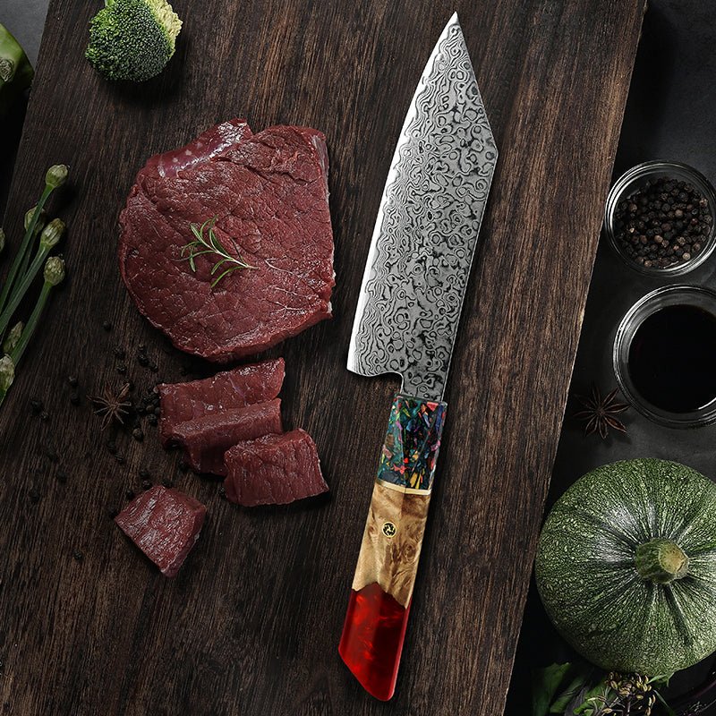 Chef knife - Pristine Bunka Knife 10.5" with Exotic Olive Wood & Resin Handle - Shokunin USA
