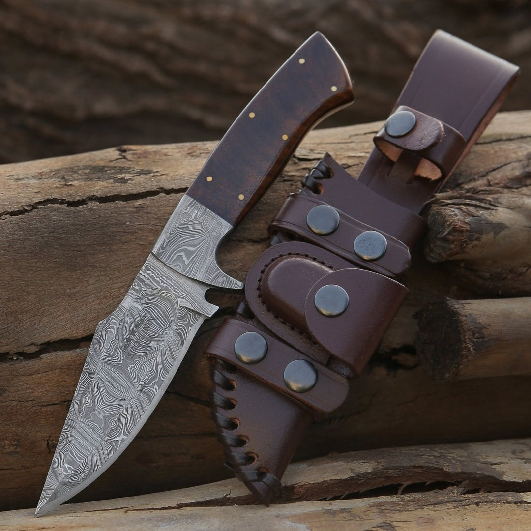 Utility Knife - Radiant Damascus Hunting Knife with Rosewood Handle - Shokunin USA