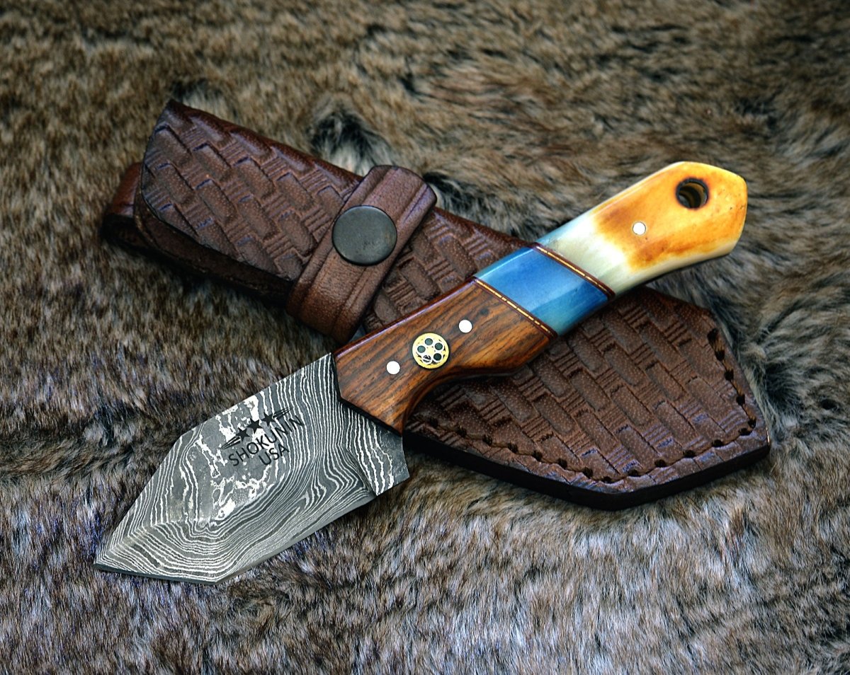 Custom Tanto Hunting Knife with Premium Damascus Blade