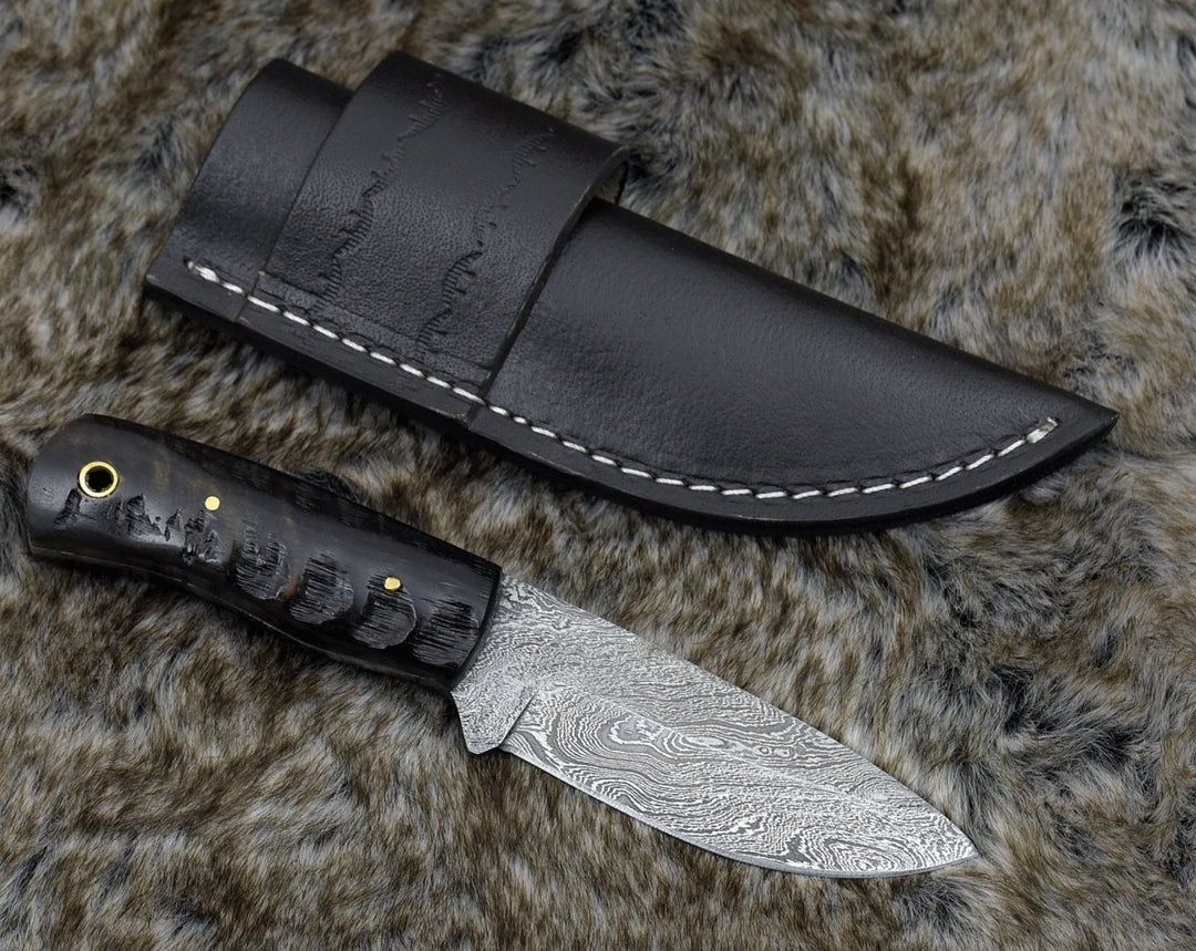 Damascus Knife - Resonance Every Day Carry Knife with Ram Horn Handle - Shokunin USA