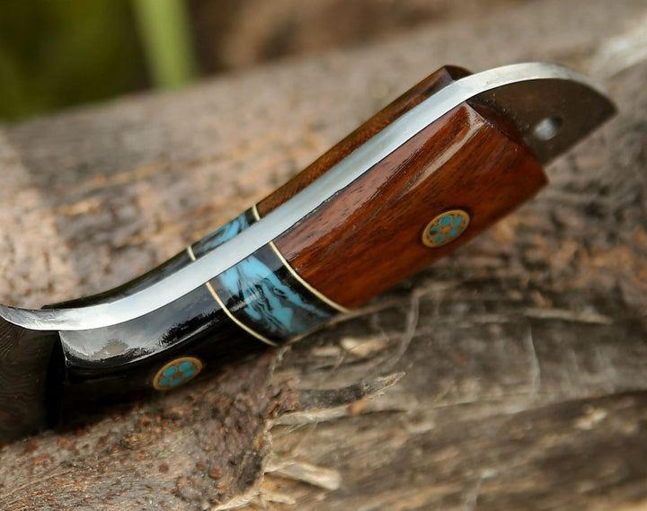 Utility Knife - Rift Damascus Skinning Knife with Exotic Rosewood & Resin Handle - Shokunin USA