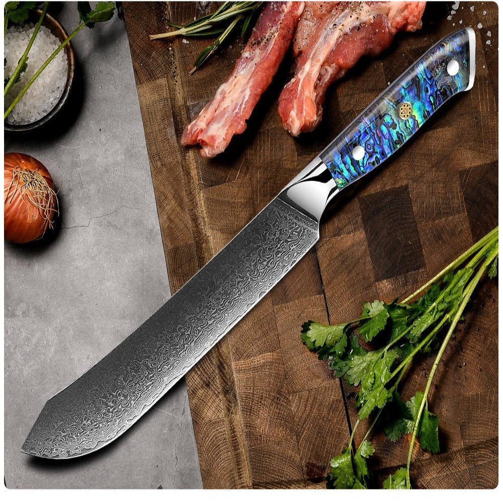 Chef Knife - Ronin 9" Chef Knife Damascus Steel Knife with Abalone Shell Handle - Shokunin USA