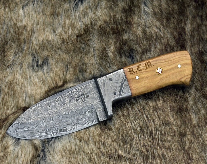 Damascus Knife - Rune Camping Knife with Exotic Leopard Wood Handle - Shokunin USA
