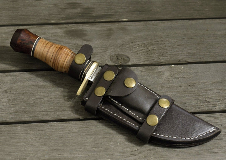Damascus Knife - Talon 10.5" Fixed Blade Tanto Knife with Stacked Leather Handle - Shokunin USA