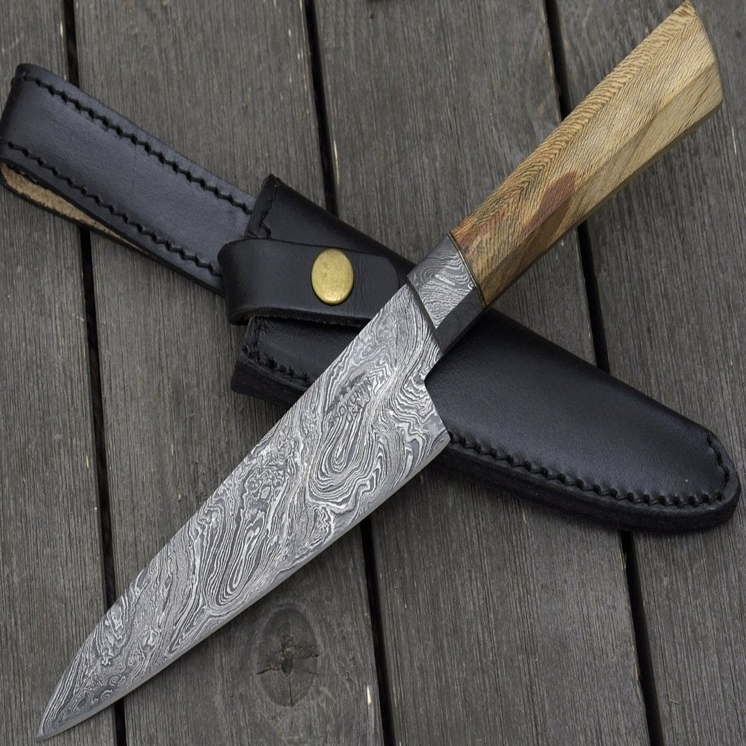 Chef knife - Terra Damascus Chef Knife with Exotic Leopard Wood Handle - Shokunin USA