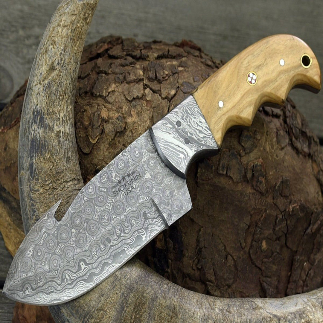 Utility Knife - Tranquility Gut Hook Knife with Olive Wood Handle - Shokunin USA