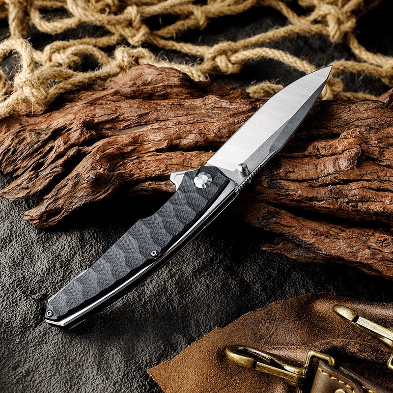 Damascus Knife - Venture D2 High Carbon Stainless Tool Steel Pocket Knife with Clip & G10 Handle - Shokunin USA