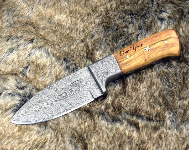 Damascus Knife - Vesper Damascus Hunting Knife with Exotic Wenge Wood Handle & Sheath - Shokunin USA