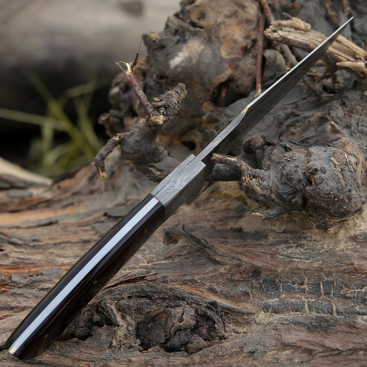 Damascus Knife - Vesper Damascus Hunting Knife with Exotic Wenge Wood Handle & Sheath - Shokunin USA