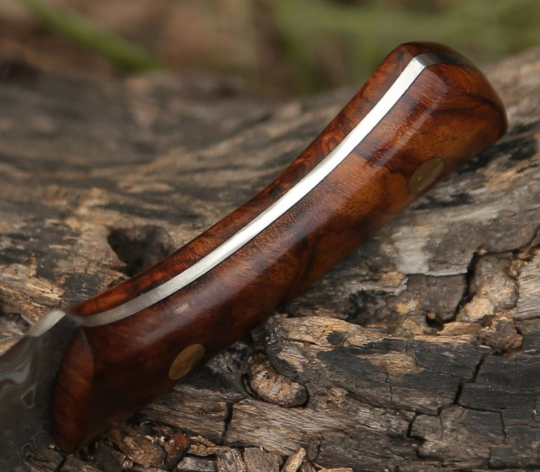 Damascus Knife - Virtue Damascus Hunting Knife Fixed Blade with Exotic Rose Wood Handle - Shokunin USA