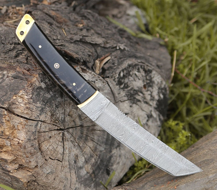 Damascus Knife - Vortex Tanto Knife with Horn Handle - Shokunin USA