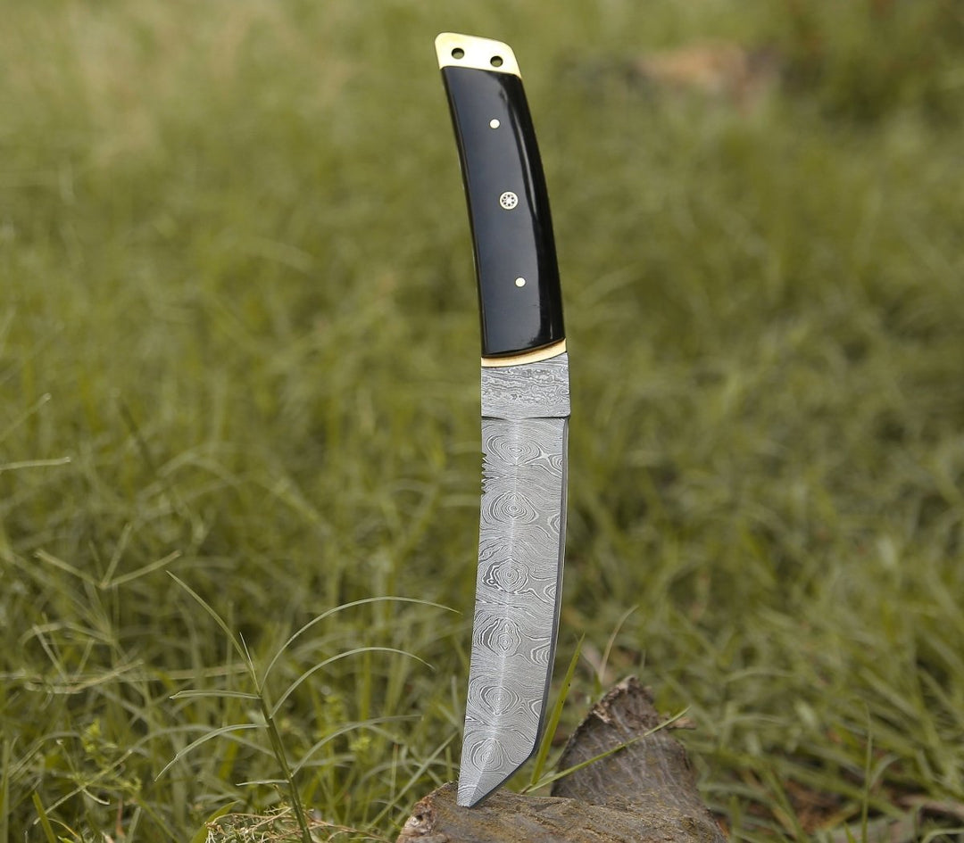 Damascus Knife - Vortex Tanto Knife with Horn Handle - Shokunin USA