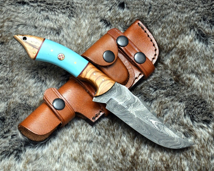 Hunting Knives - Warlock Hunting Knife with Olive Wood and Resin Handle - Shokunin USA