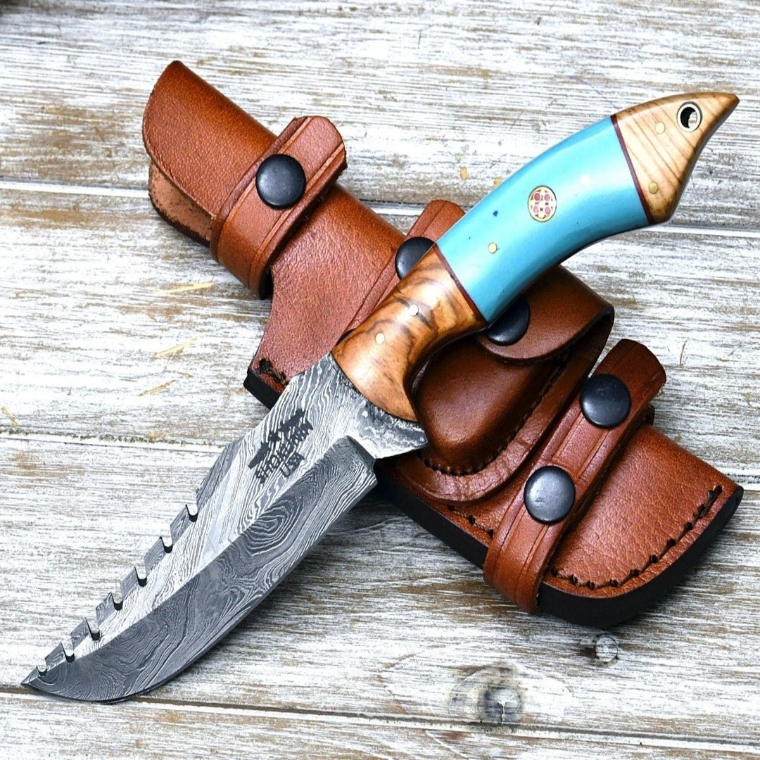 Hunting Knives - Warlock Hunting Knife with Olive Wood and Resin Handle - Shokunin USA