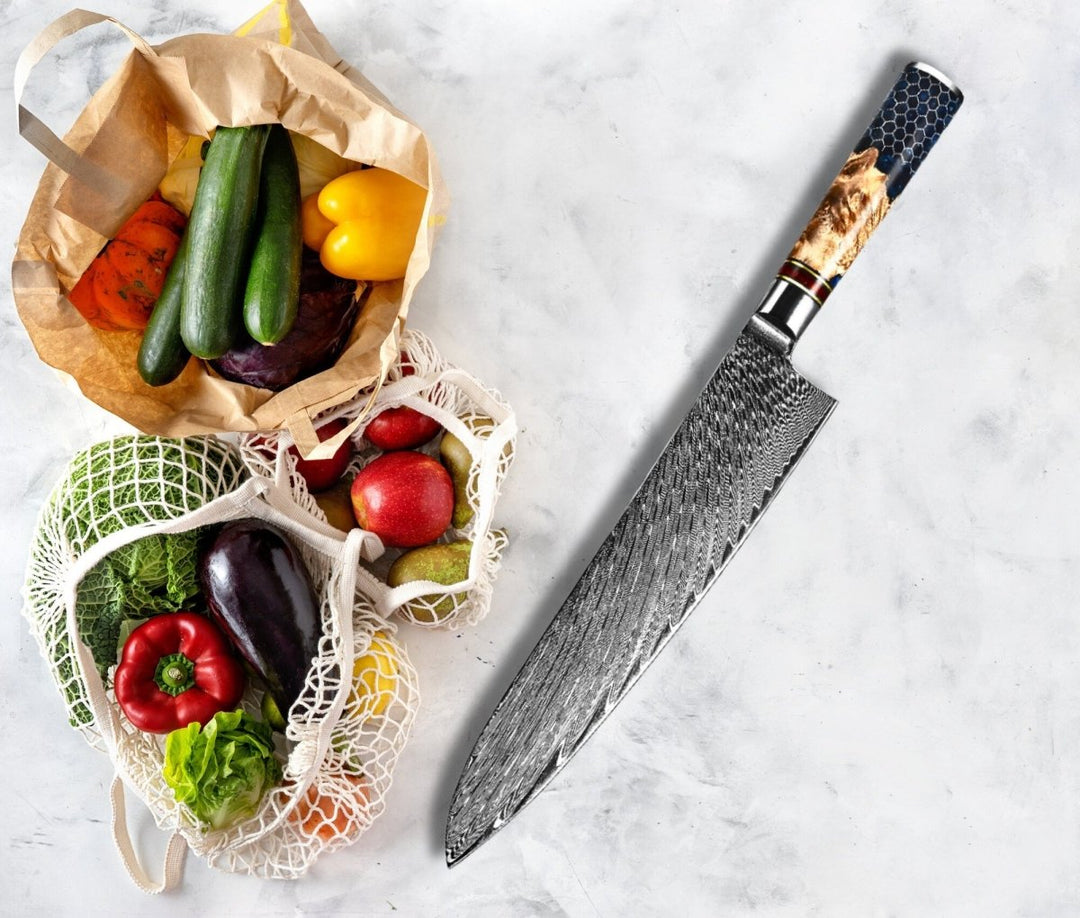 Chef knife - YAMATO 9" Chef's Knife with Olive Burl Wood & Honeycomb Resin Composite Handle - Shokunin USA