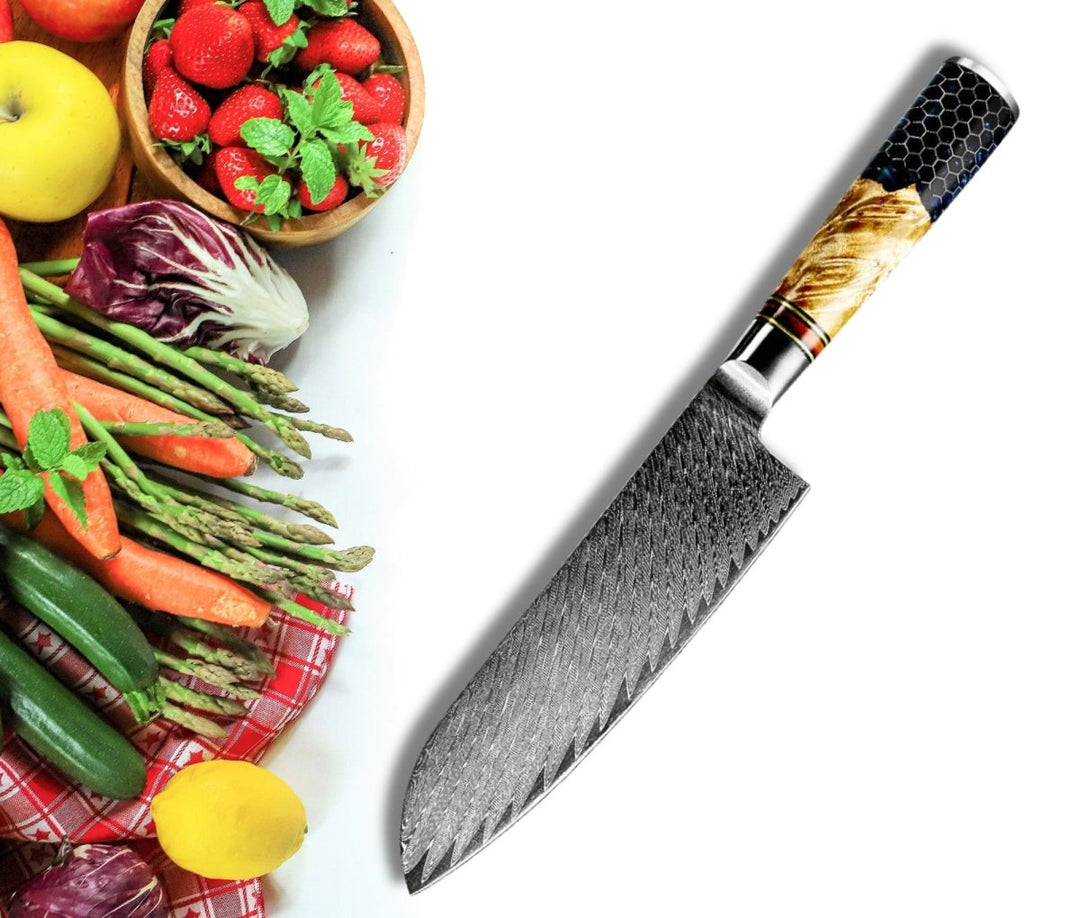 Chef knife - Yamato Damascus Chef Knife with Olive Wood & Resin Handle - Shokunin USA