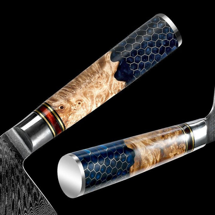 Chef knife - Yamato VG10 Damascus Cleaver Knife with Exotic Olive Wood & Honeycomb Resin Composite Handle - Shokunin USA