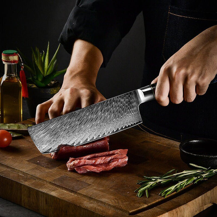 Chef knife - Yamato VG10 Chef Knife Damascus Nakiri Knife with Exotic Olive Wood & Honeycomb Resin Handle - Shokunin USA