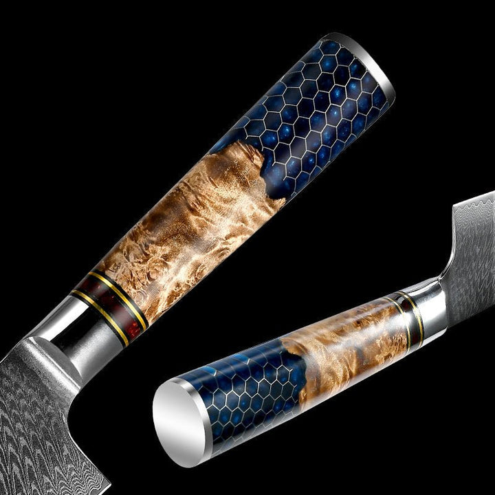 Chef knife - Yamato VG10 Chef Knife Damascus Nakiri Knife with Exotic Olive Wood & Honeycomb Resin Handle - Shokunin USA