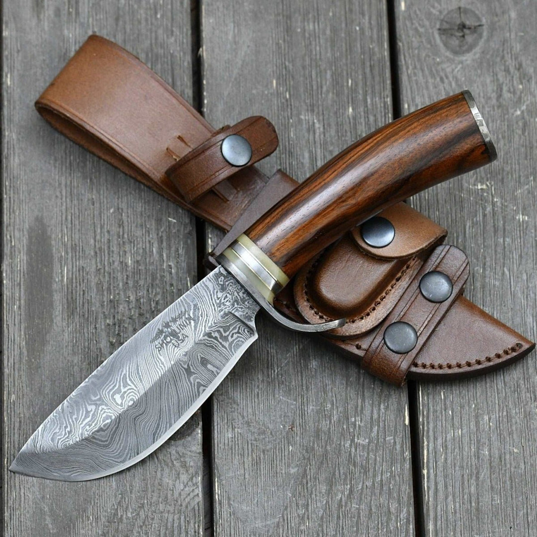 Utility Knife - Zen Damascus Hunting Knife with Exotic Rose Wood Handle - Shokunin USA